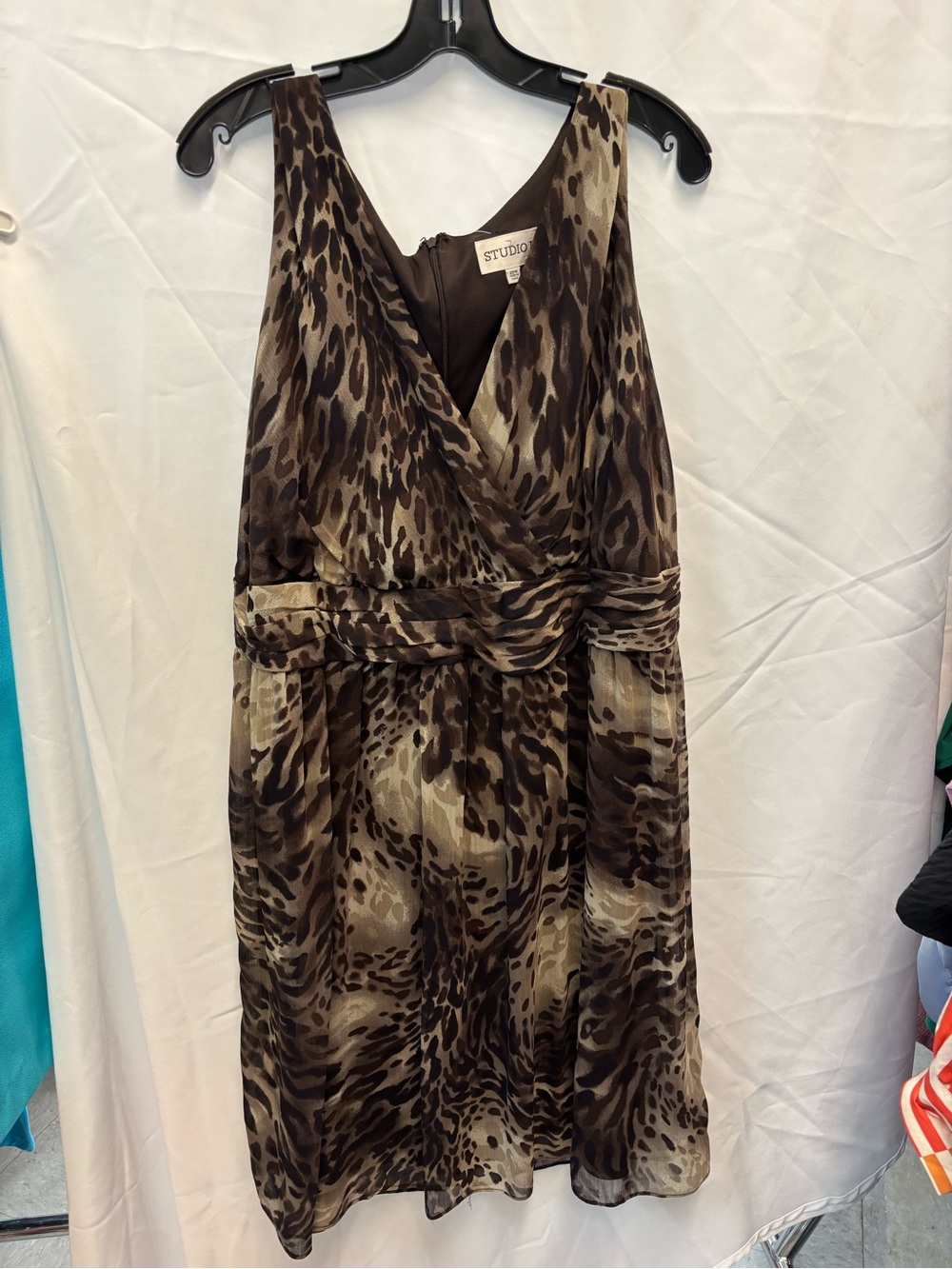 Studio Brown and Tan Animal-Print Midi Dress